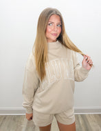 Lulu Mac Stitch Mockneck Terry Cloth Sweatshirt in Sand