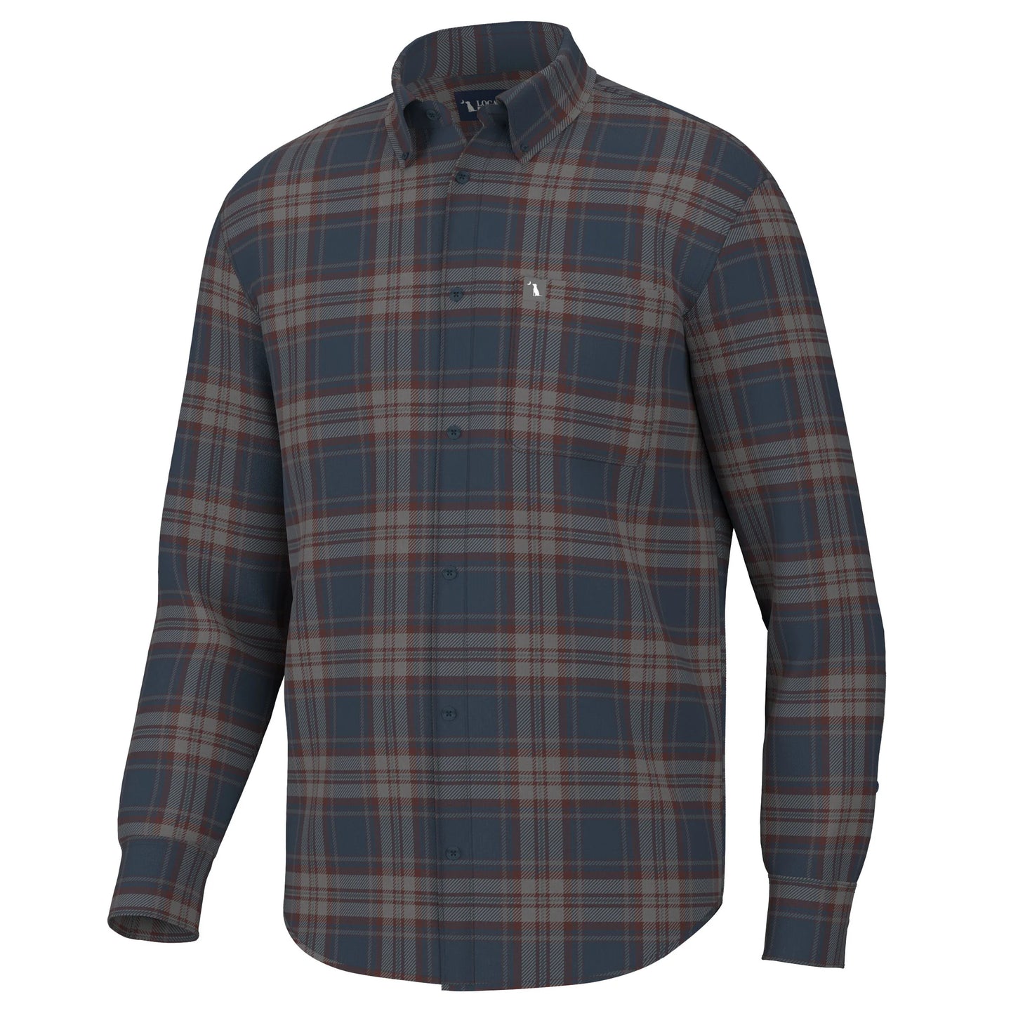 Local Boy Phelan Stretch Flannel in Navy/Charcoal/Red