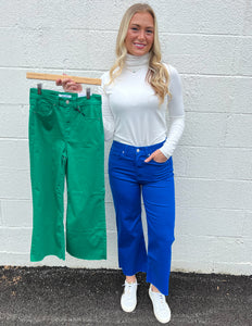 No Time for Waiting High Rise Crop Flare Pants Ocean Blue