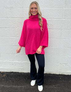 Save Me The Trouble Dolman Turtleneck Sweater Hot Pink