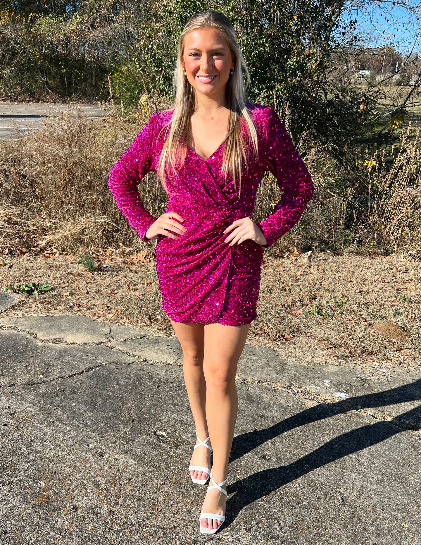 Holiday Romance Sequin Wrap Dress Fuchsia Versatile Boutique Holiday Romance Sequin Wrap Dress Fuchsia Versatile Boutique