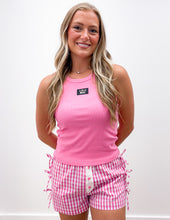 Load image into Gallery viewer, Lulu Mac BB Button Bow Gingham Boxer Shorts Pink