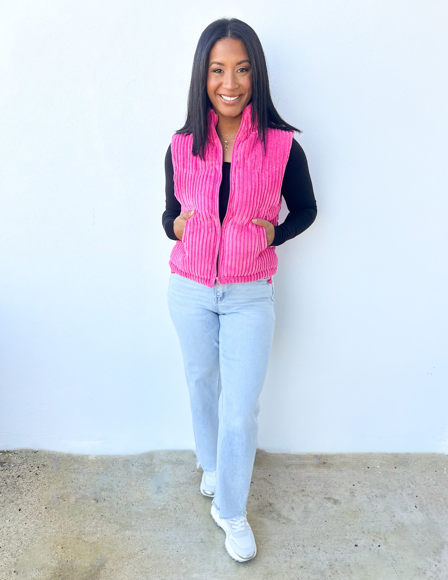 Our Best Bet Padded Corduroy Puffer Vest in Pink