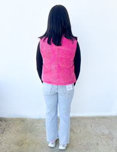 Our Best Bet Padded Corduroy Puffer Vest in Pink