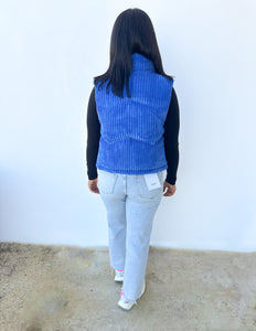 Our Best Bet Padded Corduroy Puffer Vest in Blue