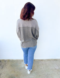 A Heart Like Mine Terry Knit Henley Top in Ash Brown