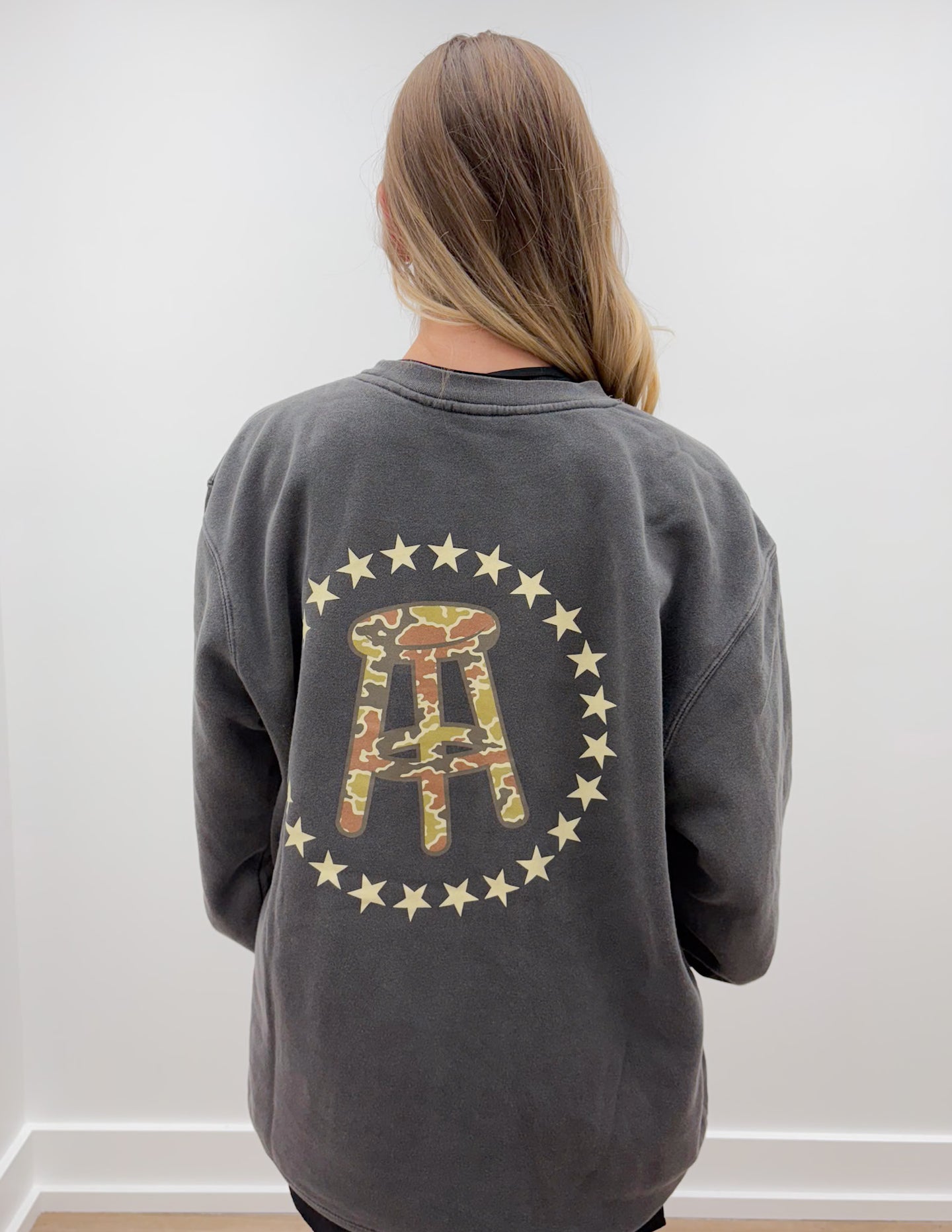 Barstool Sports Camo Pigment Crewneck in Charcoal