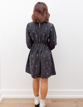 Load image into Gallery viewer, Same As Me Floral Embroidered Corduroy Mini Dress in Charcoal