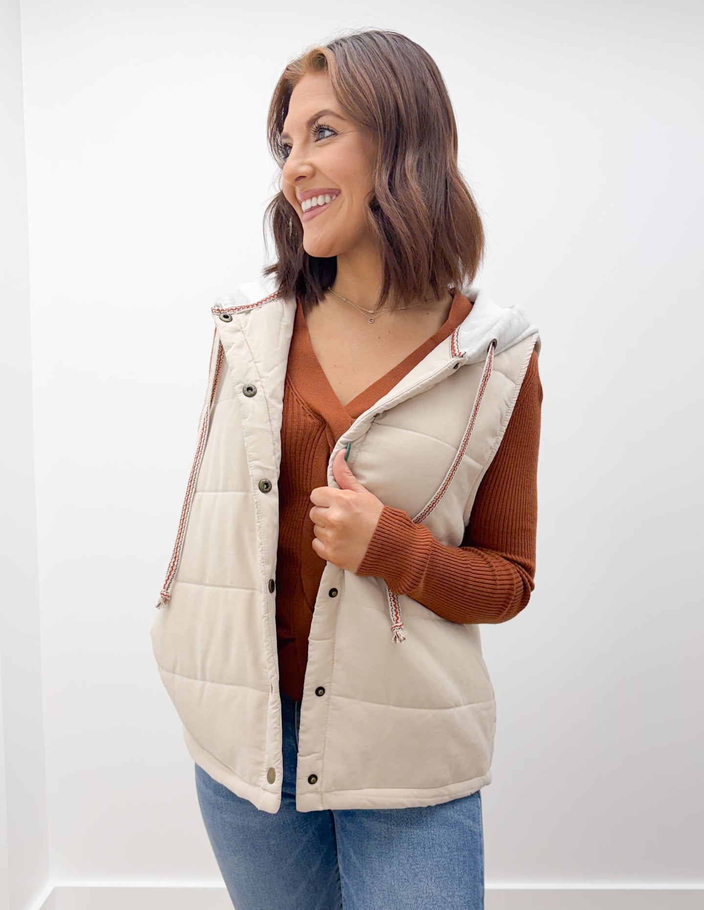 Knew Better Contrast Trimmed Puffer Vest with Hoodie