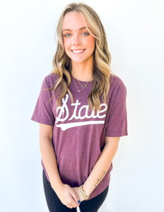 State Script SS Tee in Maroon