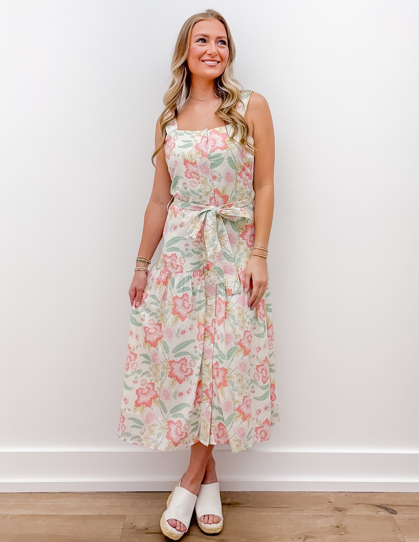 Darling Moment Floral Button Down Midi Dress