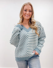 Load image into Gallery viewer, See The Sky Frenchy Checker Pattern Drop Shoulder in Ivory/Blue