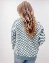 Load image into Gallery viewer, See The Sky Frenchy Checker Pattern Drop Shoulder in Ivory/Blue