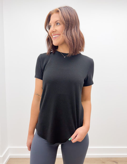 Just Your Basic Ribbed Knit T-Shirt in Black