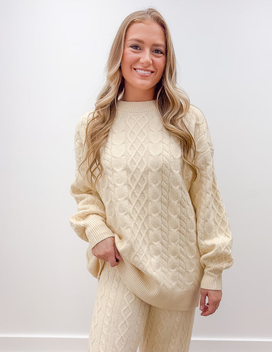 Southern Shirt Women's Comfy/Cozy Cable Sweater in Parchment