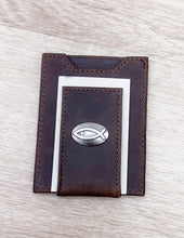 Load image into Gallery viewer, Light Brown Crazy Horse Christian Fish Front Pocket Wallet