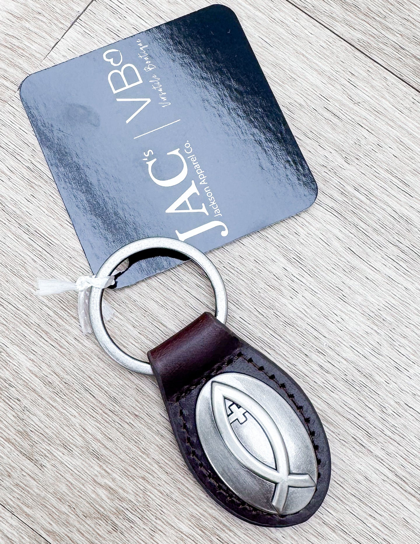 Zep-Pro Small Brown Oval Concho Christian Fish Key Chain