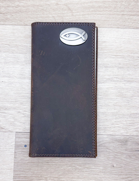 Light Brown Crazy Horse Christian Fish Wallet