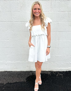 Feeling Fancy Scallop Trim Mini Dress Off White