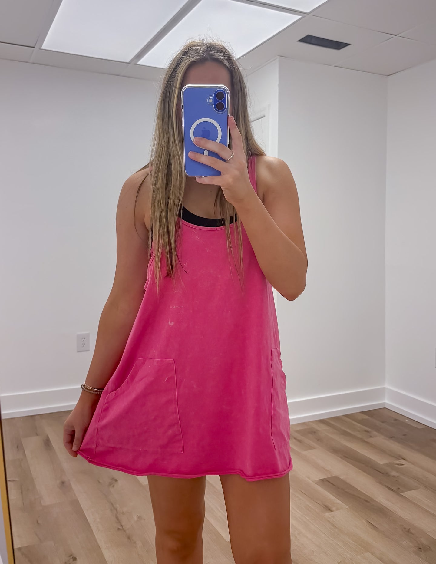 Miss Independent Mineral Washed Mini Dress in Hot Pink