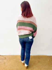 On a Holidate Color Block Stripe Sweater in Pink Multi