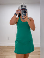 Load image into Gallery viewer, Living The Dream Tennis Romper Dress in Kelly Green
