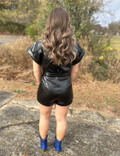Load image into Gallery viewer, Take Me Back Faux Leather Romper Black