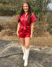 Load image into Gallery viewer, Take Me Back Faux Leather Romper Red