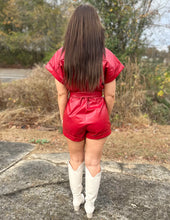 Load image into Gallery viewer, Take Me Back Faux Leather Romper Red