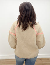 Load image into Gallery viewer, Matter Of Time Sherpa Quarter Zip in Taupe/Peach Cream