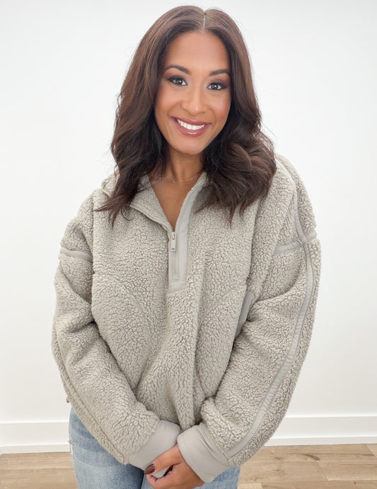 Matter Of Time Sherpa Quarter Zip in Stone/Taupe