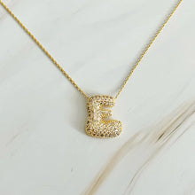 Load image into Gallery viewer, Crystal Bubble Letter Gold Initial Necklace