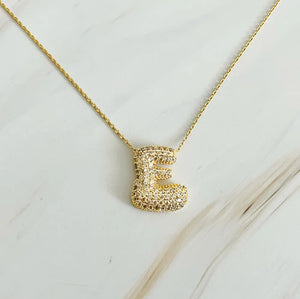 Crystal Bubble Letter Gold Initial Necklace