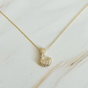 Crystal Bubble Letter Gold Initial Necklace