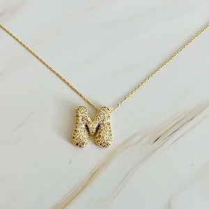 Crystal Bubble Letter Gold Initial Necklace