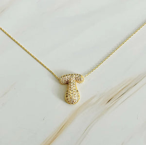 Crystal Bubble Letter Gold Initial Necklace