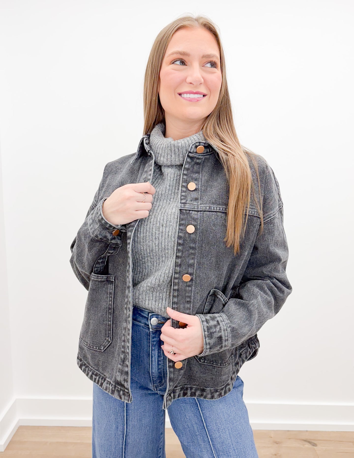 Time With You Vintage Denim Jacket in Black