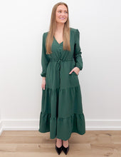 Load image into Gallery viewer, Picture Perfect LS Button V-Neck Tiered Maxi Dress in Green