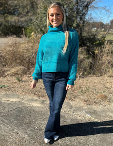 Something To Talk About Turtleneck Sweater Light Teal