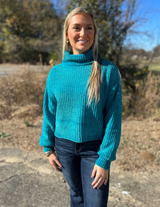 Something To Talk About Turtleneck Sweater Light Teal