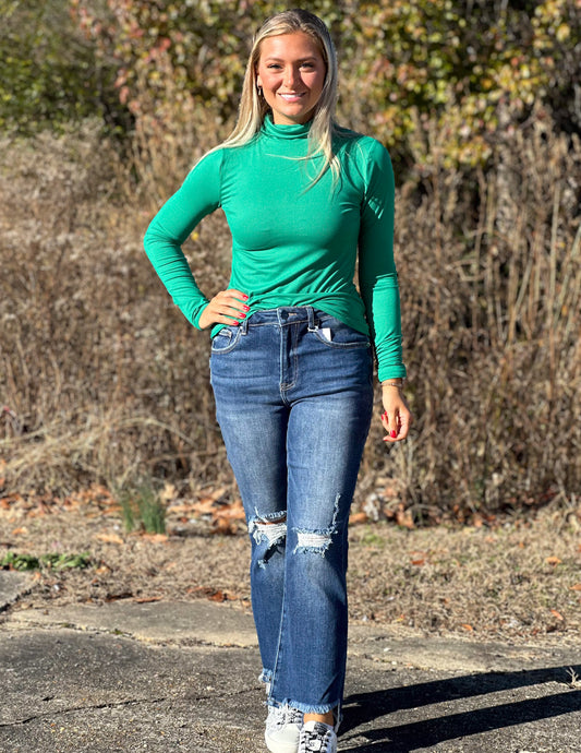Layering Made Perfect Mock Neck Top Kelly Green
