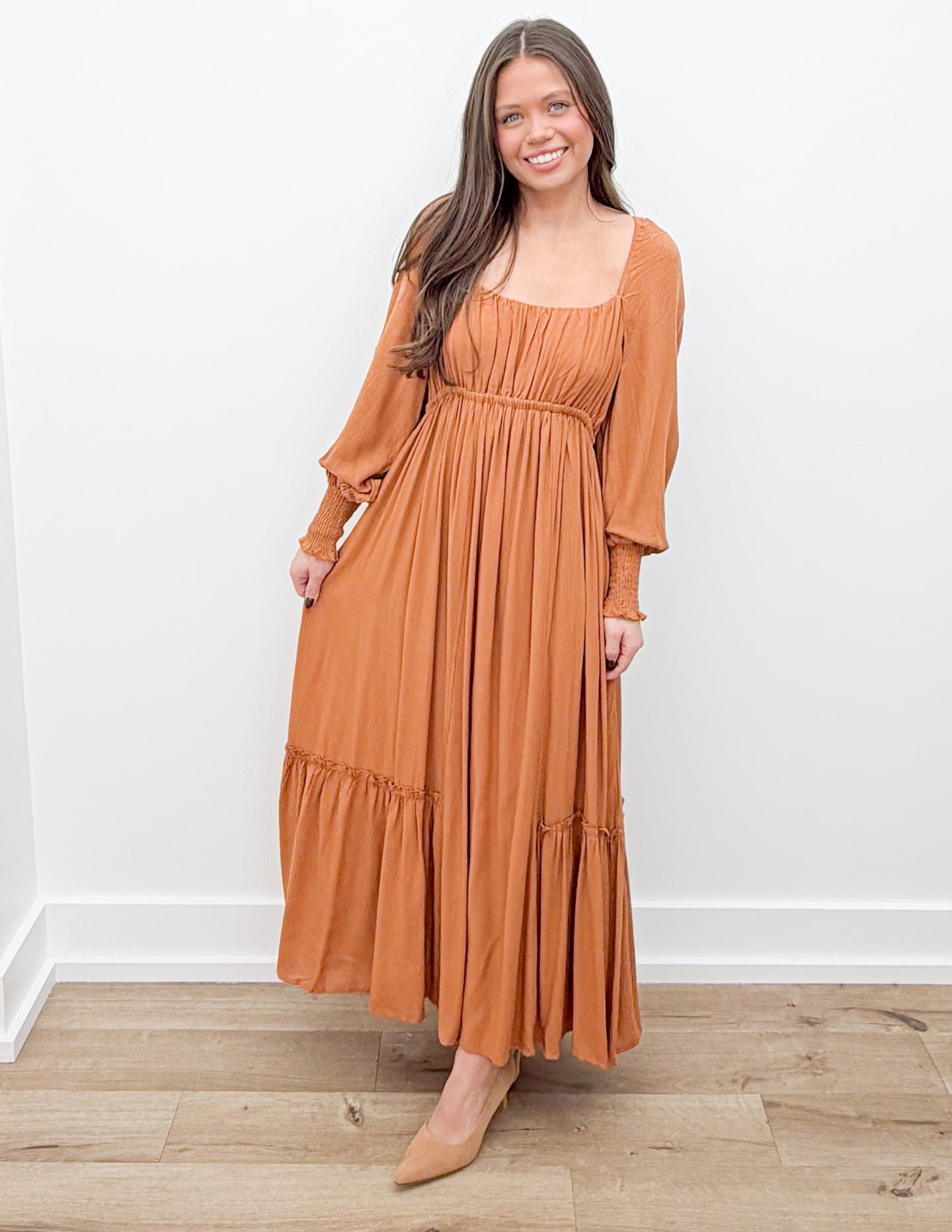 You Never Know Gathered LS Maxi Dress