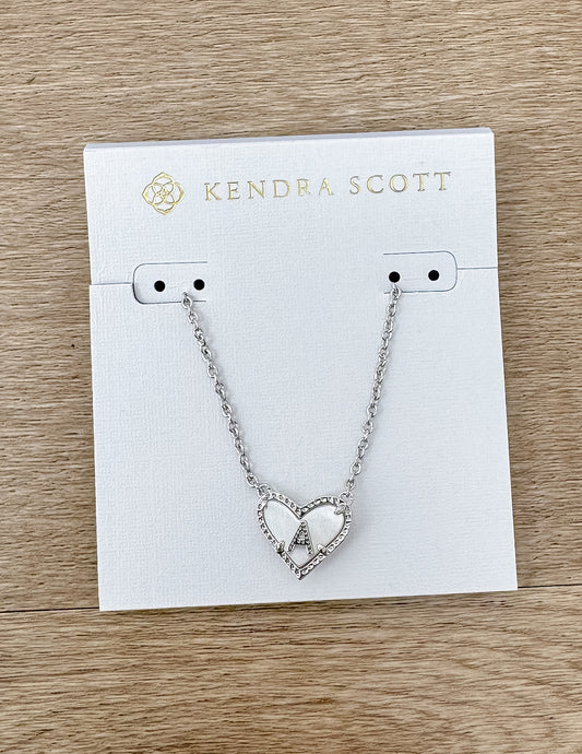 Kendra Scott Heart Letter A Necklace in Silver/Ivory Mother Of Pearl