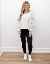 Load image into Gallery viewer, Seems Like Yesterday Striped Cutout Back Sweatshirt in White/Grey