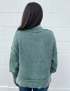 In Good Spirits Oversized Crop Sweater Dk Green