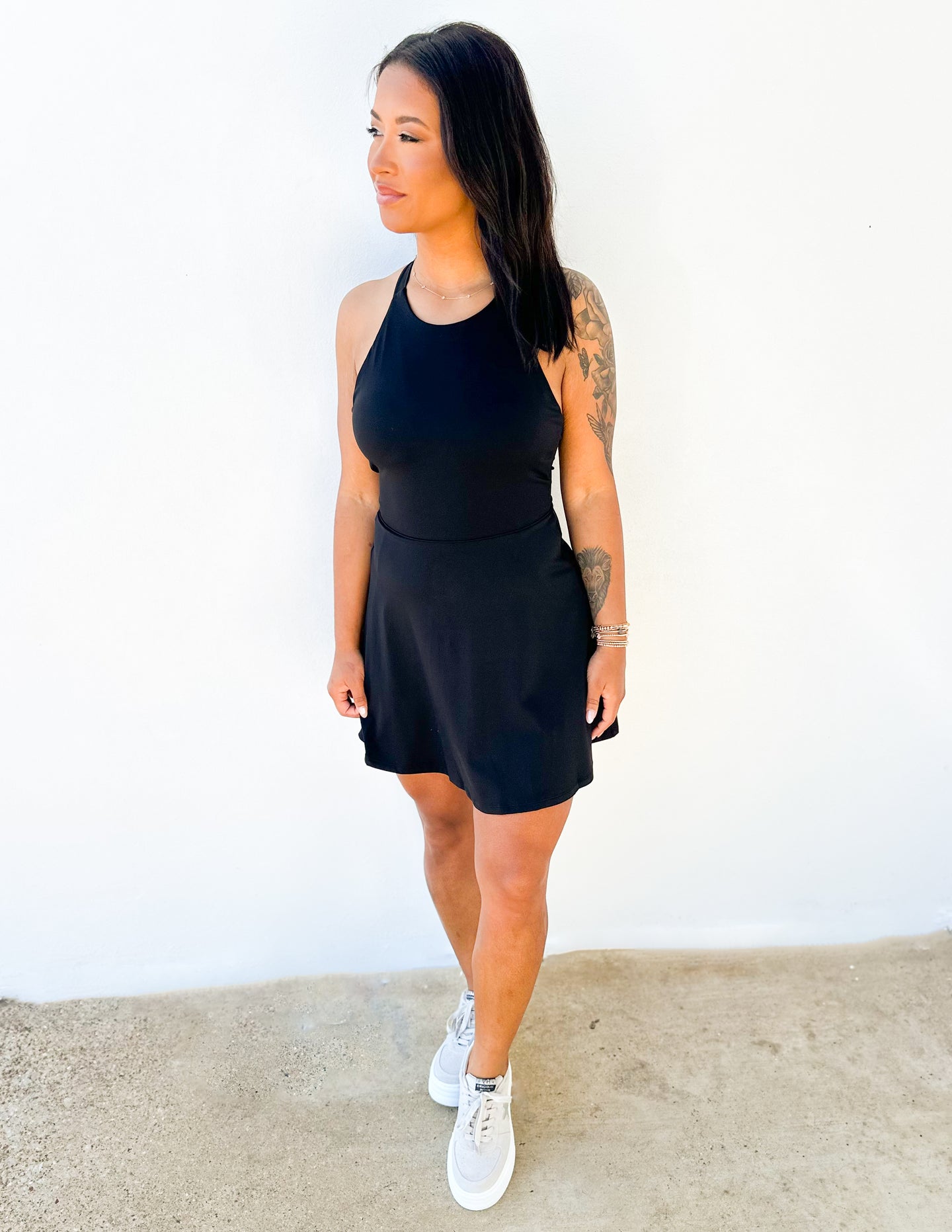 Care Free Halter Neck Crisscross Athletic Dress Black / Small Care Free Halter Neck Crisscross Athletic Dress Black / Small