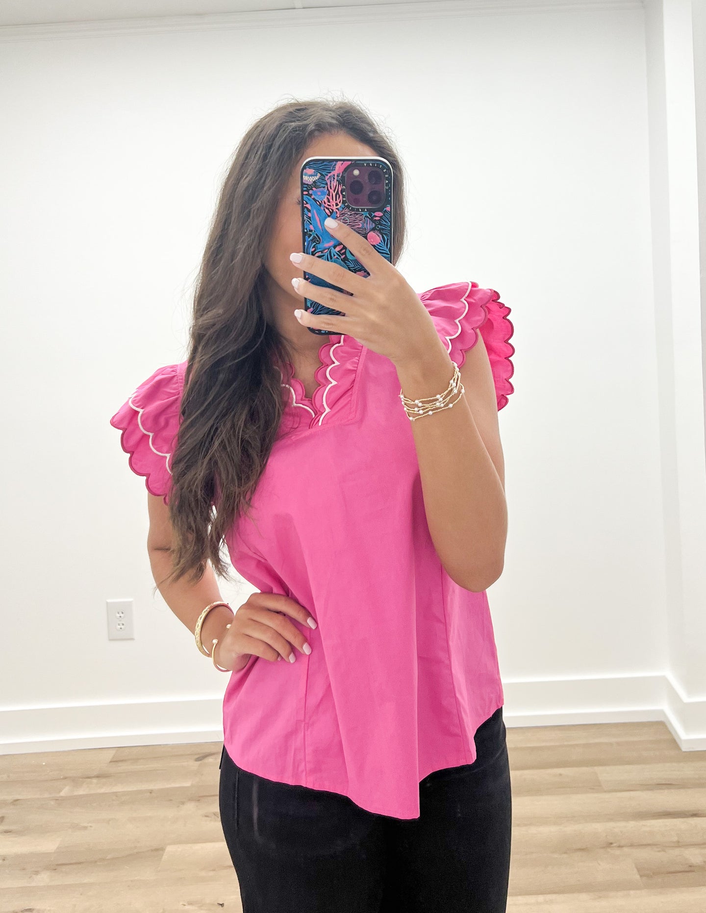 Going To Tell Everybody Scallop Trim Blouse