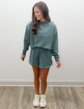 Load image into Gallery viewer, Made It Very Clear Scuba Pullover &amp; Shorts Set in Ash Jade