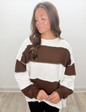 Load image into Gallery viewer, French Terry Color Block LS Top in Chocolate