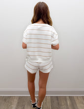 Load image into Gallery viewer, Ocean Drive- Cloud Cropped Tee in Bright Ivory/Nude Stripes